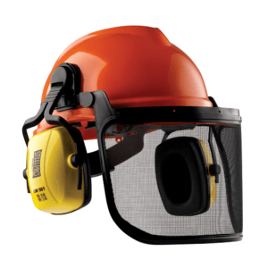 Casco Motoserrista Evo III Visor Metálico - NARANJO CON VISOR METÁLICO